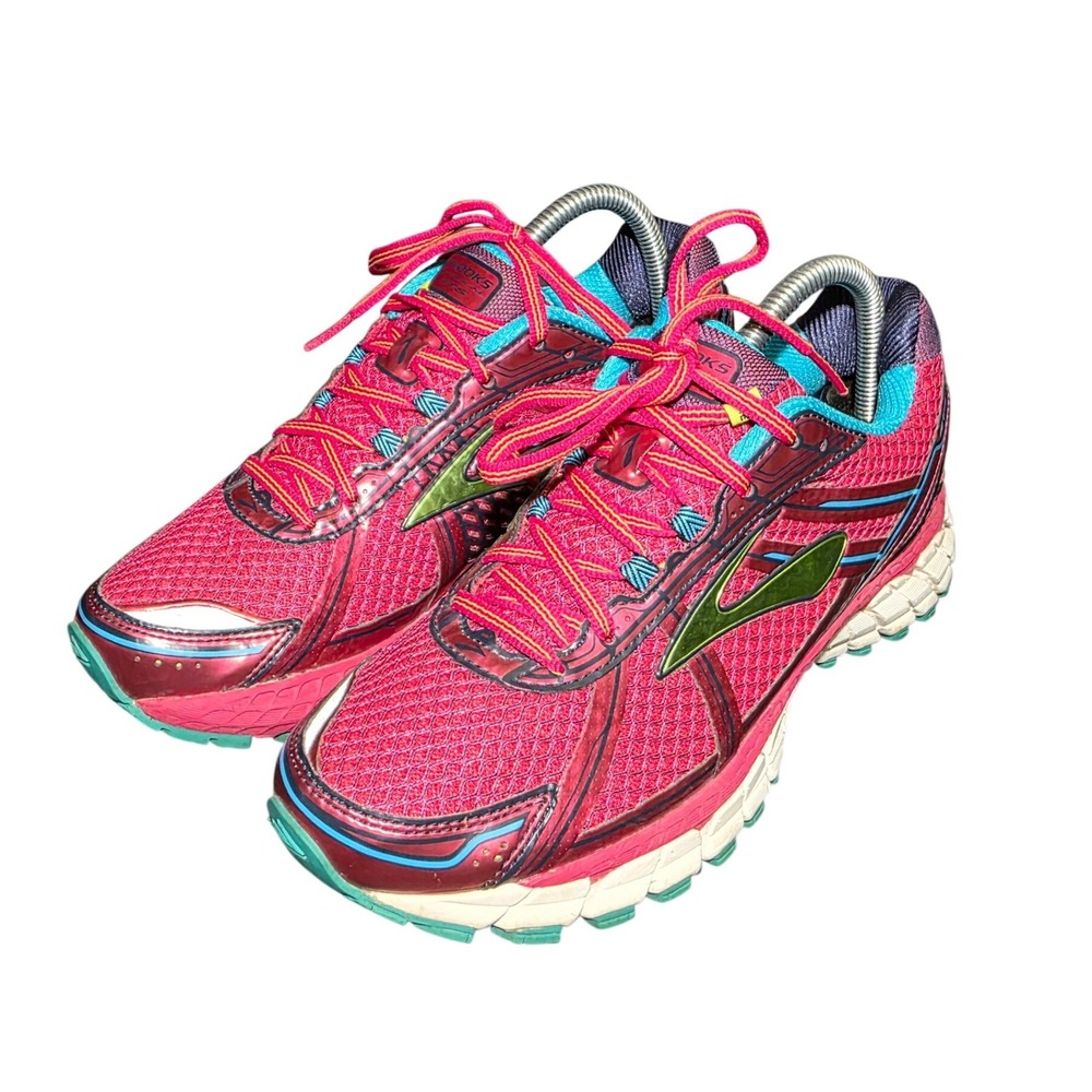Brooks Adrenaline GTS 15 Pink Teal Running Shoes Womens Stability Sneakers